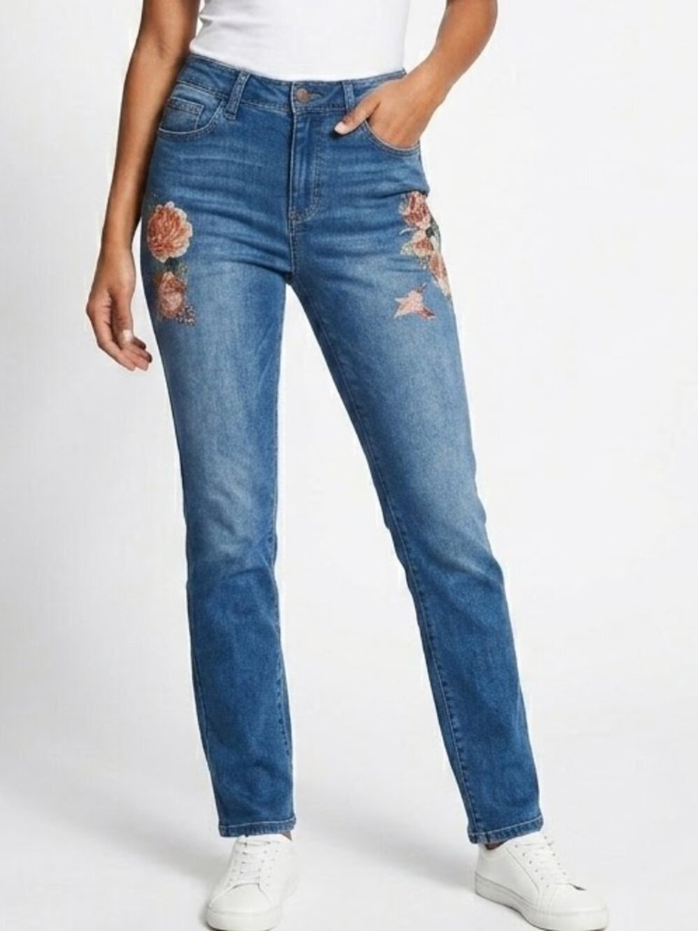 ANA Fairycore Floral Embroidered Skinny Denim Jeggings Medium Wash Blue Size 6